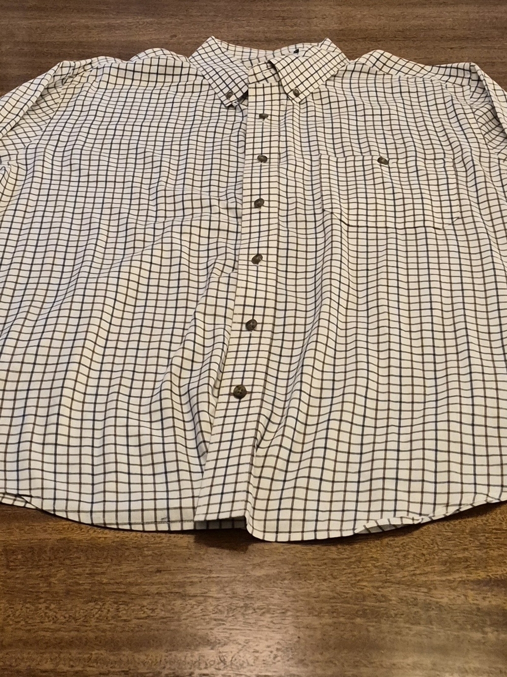 Men's White Button-Down Shirt with Black & Brown  Grid Pattern Size 2XL